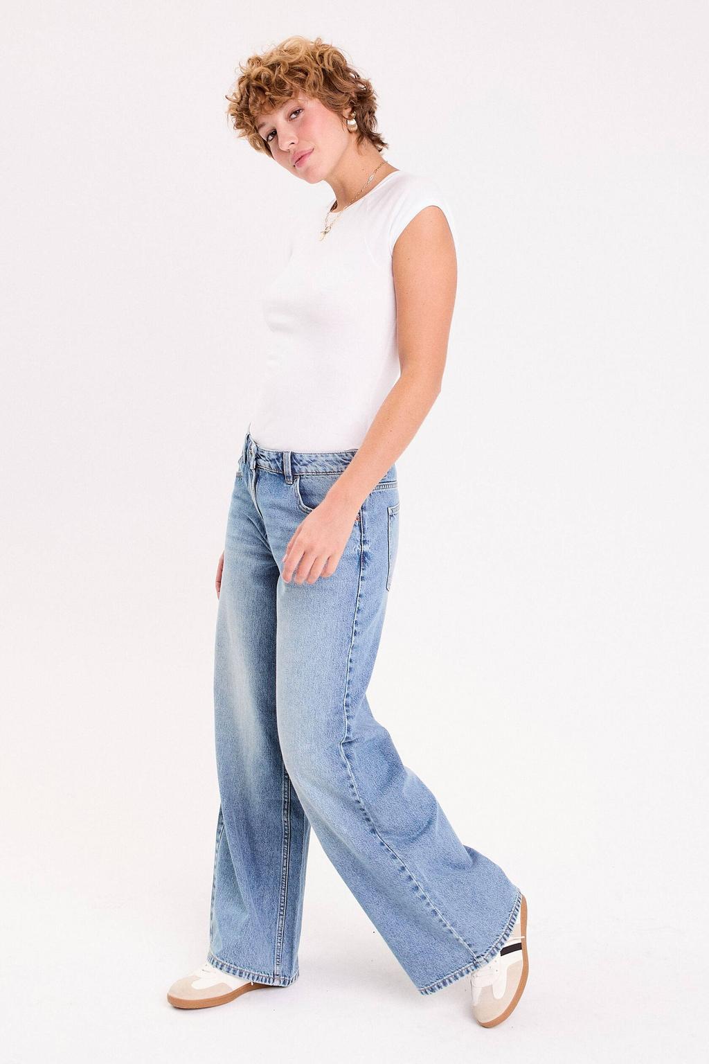 Medium blue denim dames Cache Cache baggy jeans van denim met regular waist, rits- en knoopsluiting en effen