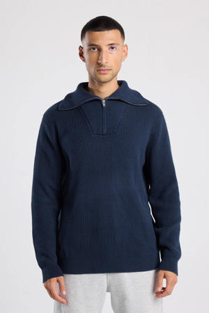 trui rib gebreid donkerblauw