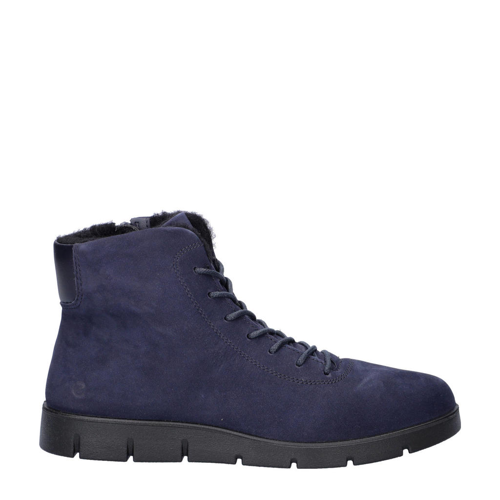 Donkerblauwe dames Ecco Bella gevoerde nubuck veterboots met rits- en vetersluiting