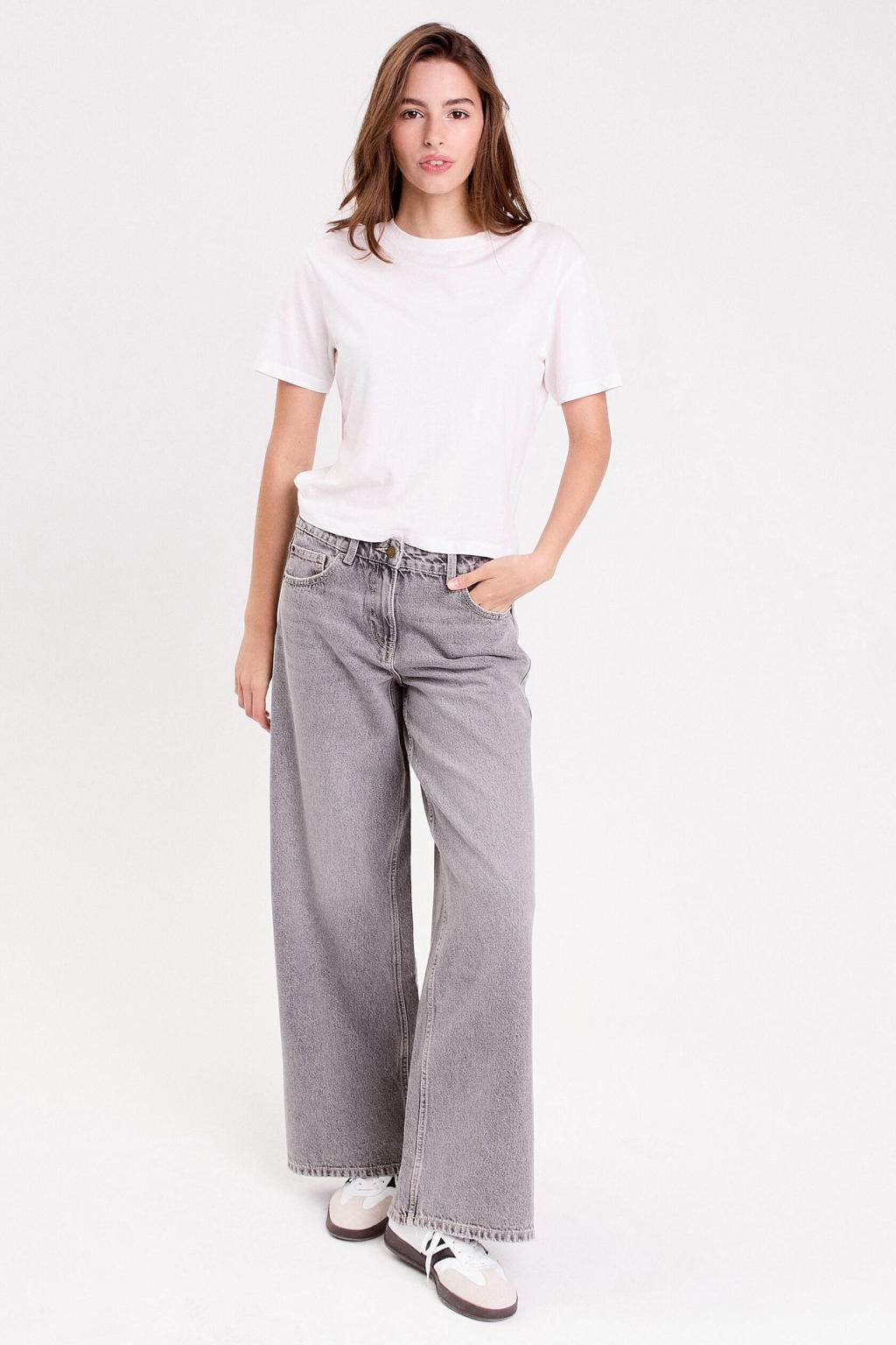 Grey denim dames Cache Cache baggy jeans van denim met regular waist, rits- en knoopsluiting en effen
