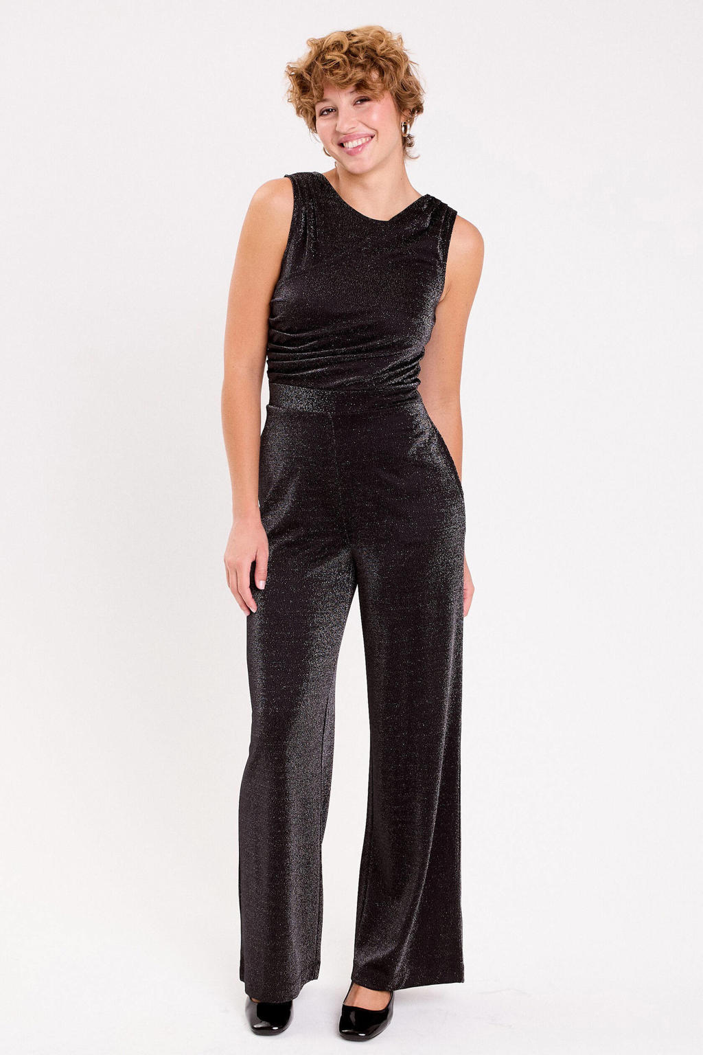 Zwarte dames Cache Cache jumpsuit van viscose met effen, ronde hals en glitters