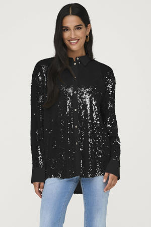 blouse met pailletten zwart