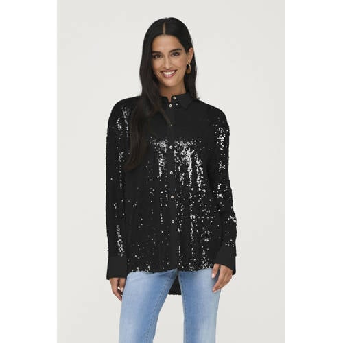 ONLY blouse met pailletten zwart afbeelding