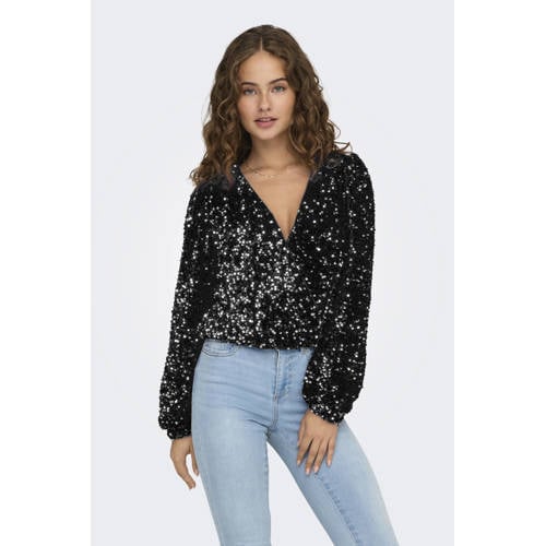 ONLY glitter top met pailletten zwart afbeelding