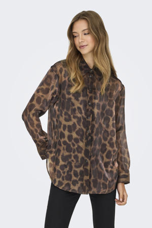 blouse met panterprint bruin
