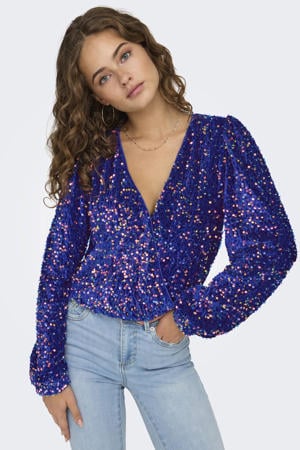 glitter top met pailletten blauw