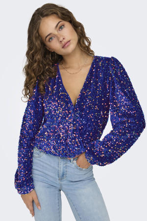 glitter top met pailletten blauw