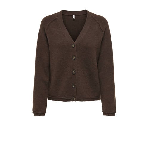 ONLY vest met wol donkerbruin gebreid afbeelding