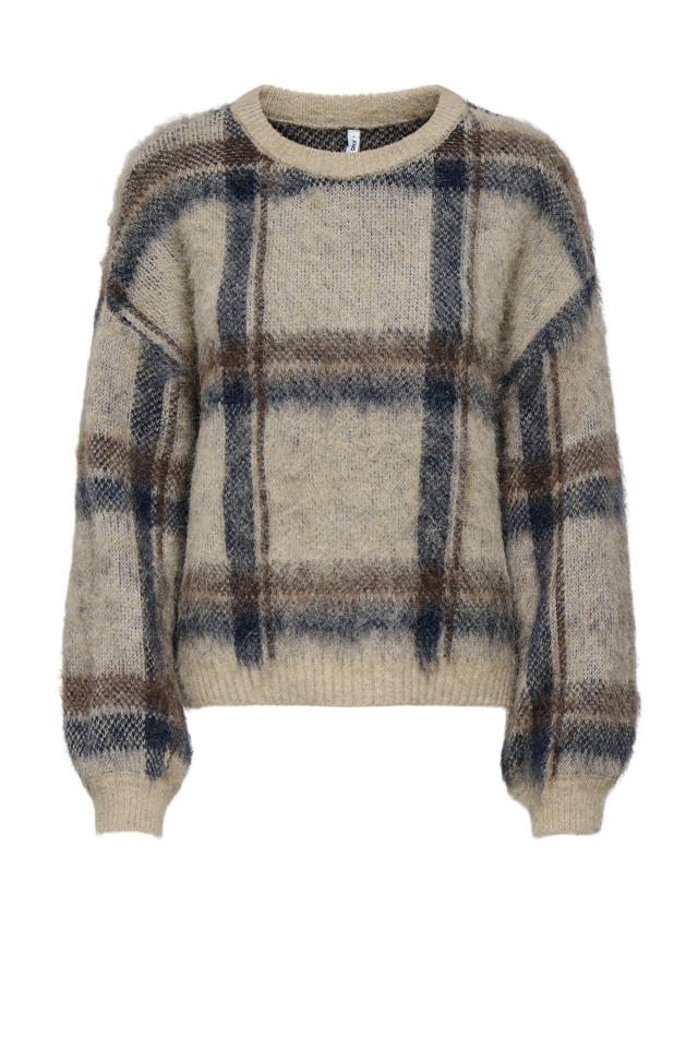 ONLY geruite trui beige gebreid wehkamp