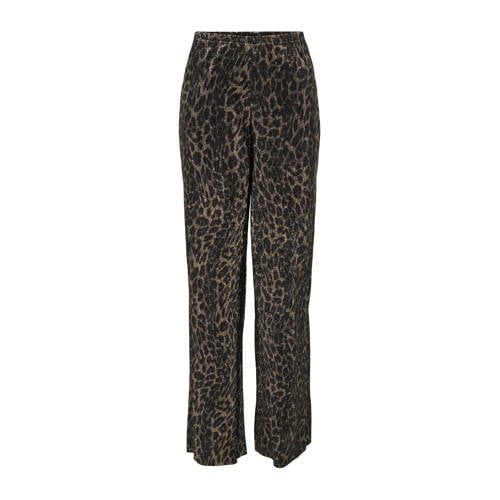 ONLY wide leg regular waist casual broek met panterprint bruin afbeelding