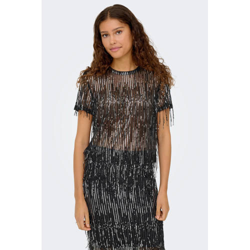 ONLY glitter top zwart met pailletten afbeelding