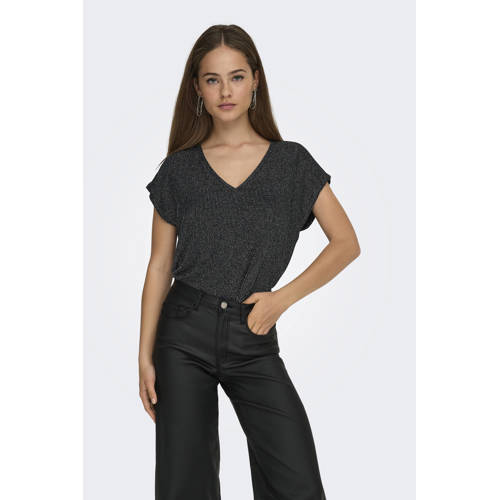 ONLY T-shirt zwart met glitter afbeelding