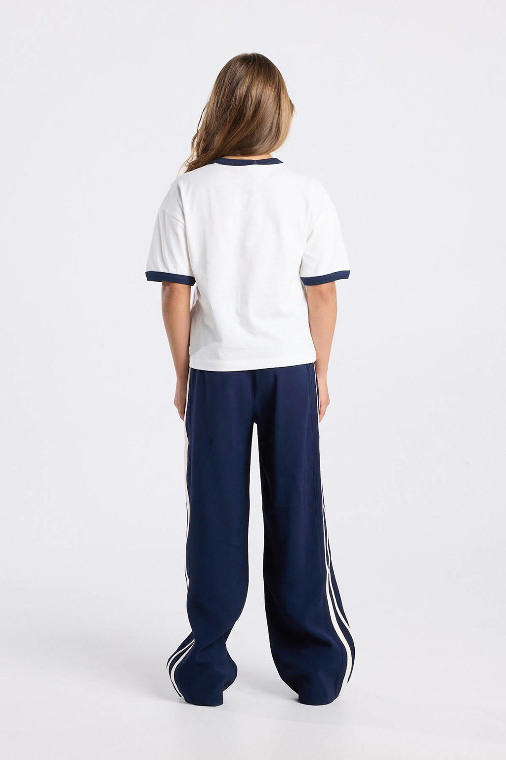 Blauwe meisjes America Today casual broek van viscose met elastische tailleband met koord en effen