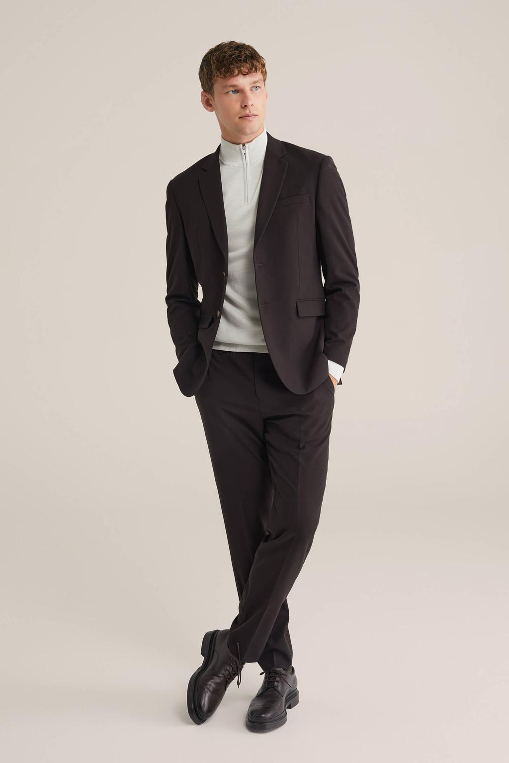 Donkerblauwe heren WE Fashion Tall fit colbert van polyester met effen, reverskraag en geweven detail