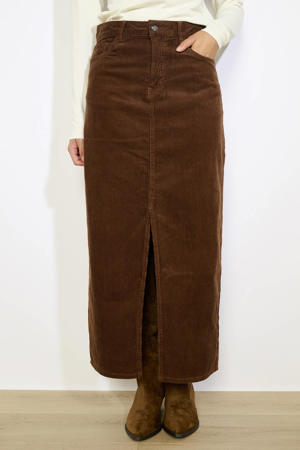 corduroy midi rok donkerbruin