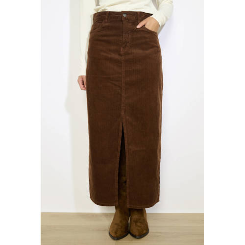 LOLALIZA corduroy midi rok donkerbruin afbeelding