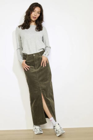 corduroy midi rok donkergroen