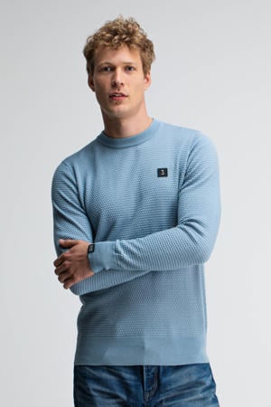 trui met wol met ingebreid patroon blauw