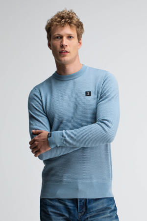 trui met wol met ingebreid patroon blauw