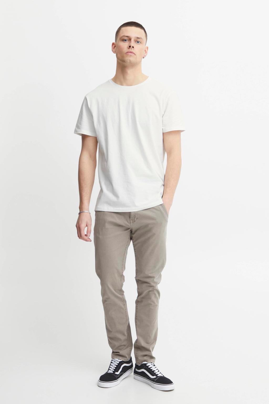 Witte heren Blend regular fit T-shirt van katoen met effen, korte mouwen en ronde hals