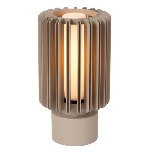 Lucide LAMBRES - Tafellamp - Ø 15 cm - 1xE27 - Taupe afbeelding