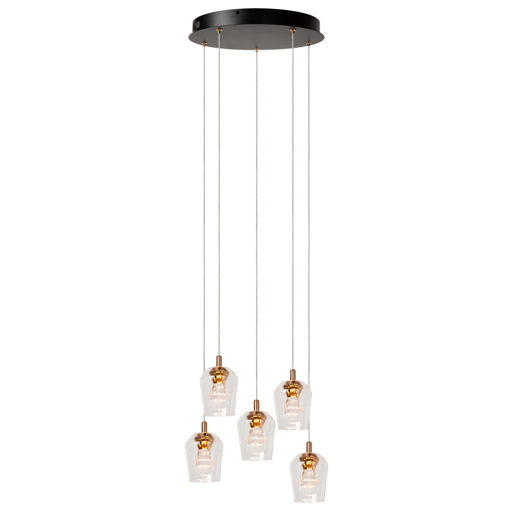 Lucide BERLIANE - Hanglamp - Ø 34 cm - LED Dimb. - 5x4W 2700K - Met vervangbare LED-module - Transparant | Essential