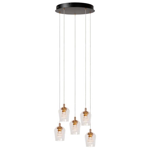 Lucide BERLIANE - Hanglamp - Ø 34 cm - LED Dimb. - 5x4W 2700K - Met vervangbare LED-module - Transparant | Essential afbeelding