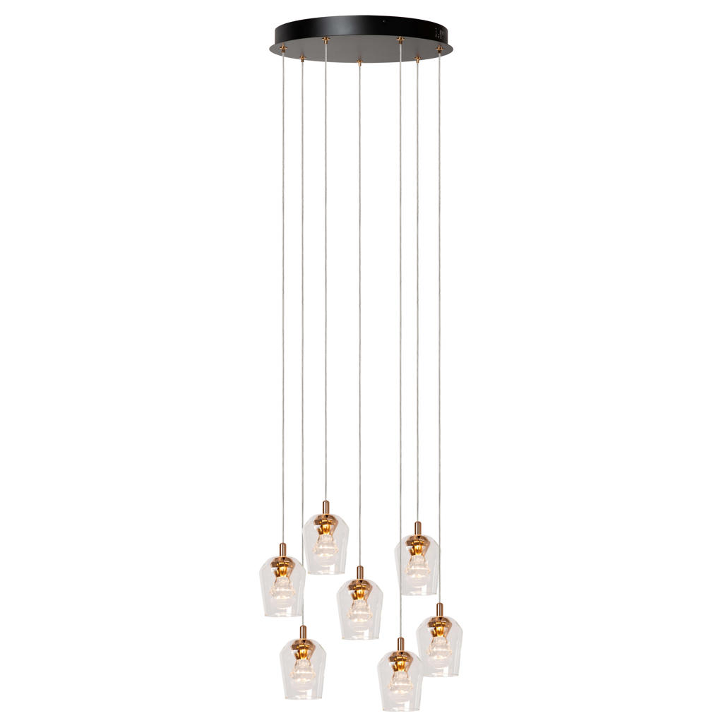 Lucide BERLIANE - Hanglamp - Ø 39 cm - LED Dimb. - 7x4W 2700K - Met vervangbare LED-module - Transparant | Essential