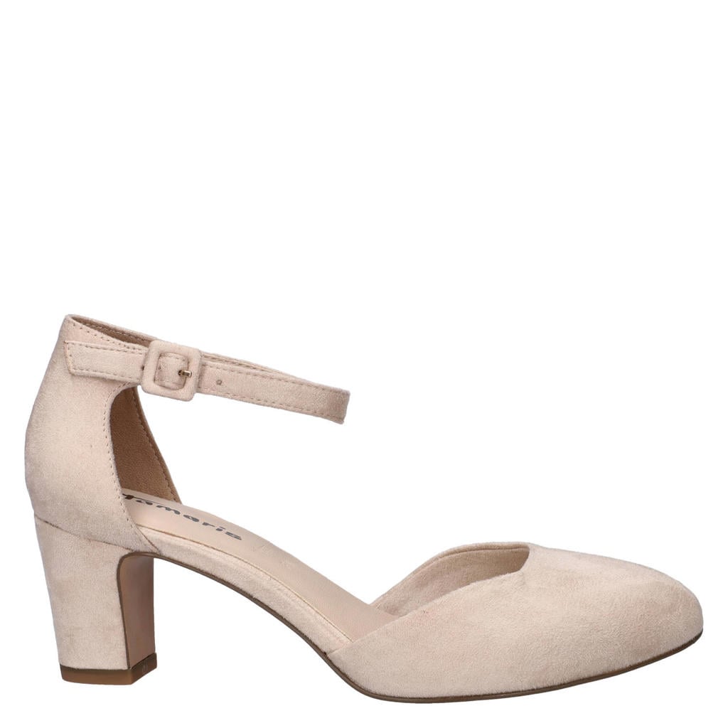 Beige dames Tamaris pumps van suèdine met gesp