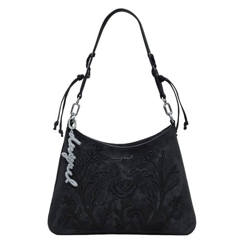 Desigual denim schoudertas met bloemen zwart afbeelding