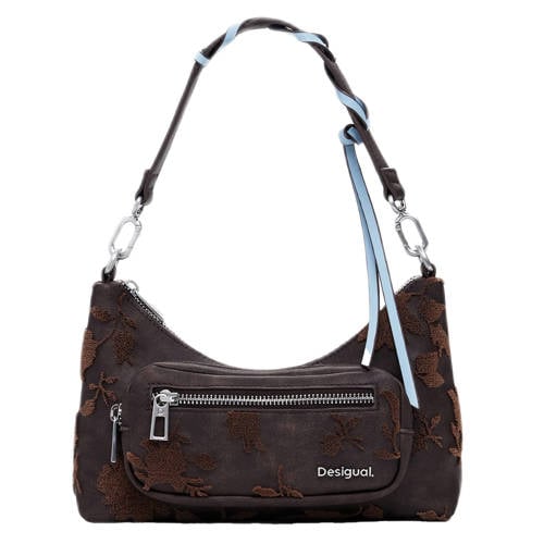 Desigual schoudertas met bloemen donkerbruin afbeelding