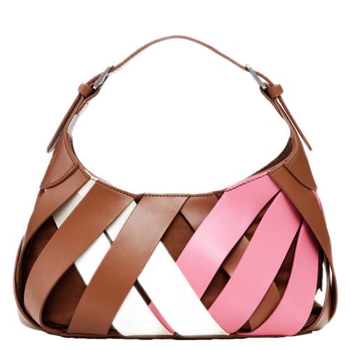 Desigual gevlochten schoudertas cognac/roze afbeelding