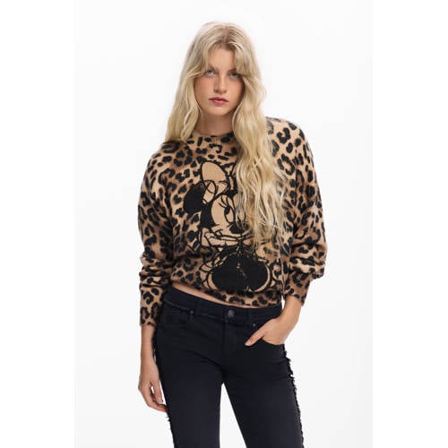Desigual gebreide trui met panterprint bruin afbeelding