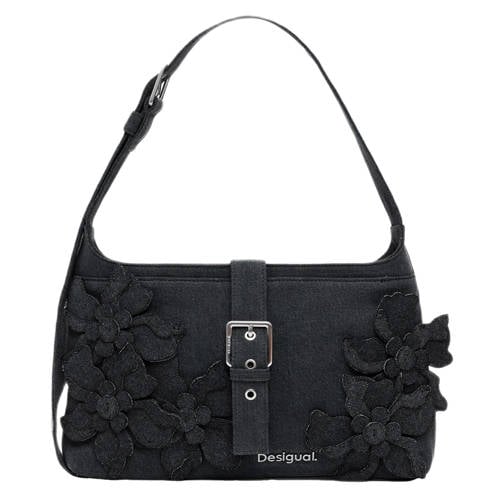 Desigual denim schoudertas met bloemen grijs afbeelding