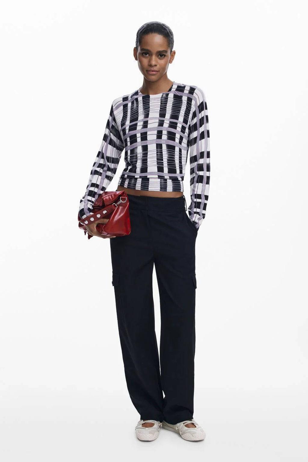Zwarte dames Desigual straight low waist cargobroek van polyester met rits- en knoopsluiting en effen