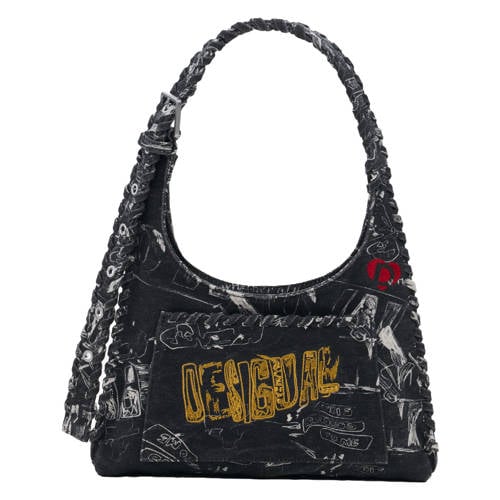Desigual denim schoudertas met tekst zwart afbeelding