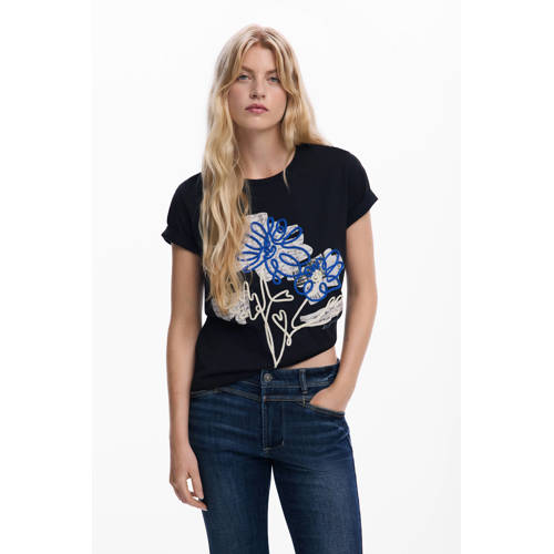 Desigual gebloemde T-shirt zwart afbeelding