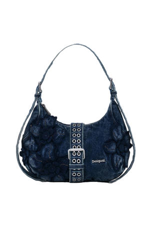 denim schoudertas met bloemen blauw