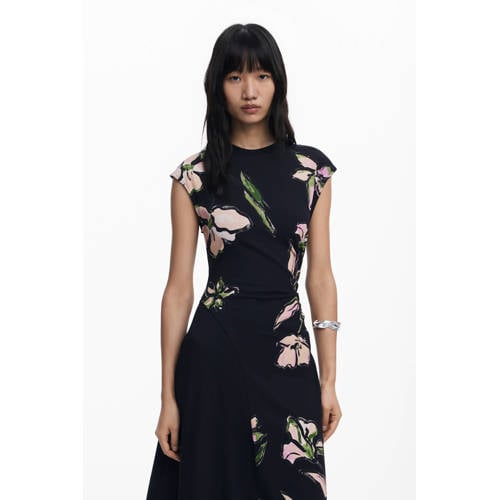 Desigual gebloemde midi jurk zwart afbeelding