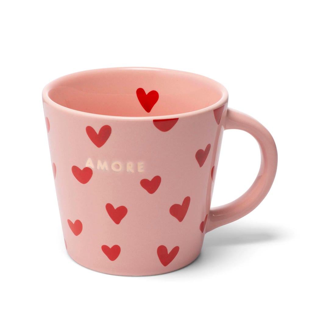 Vondels cappuccino mok hearts AMORE pink (250 ml)