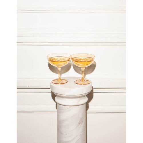 Vondels champagne coupe glas ripple amber (set van 2) afbeelding