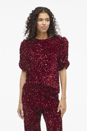 glitter top donkerrood met pailletten