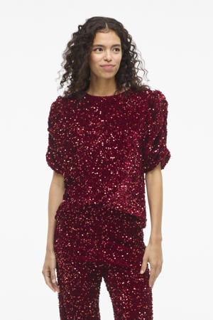 glitter top donkerrood met pailletten