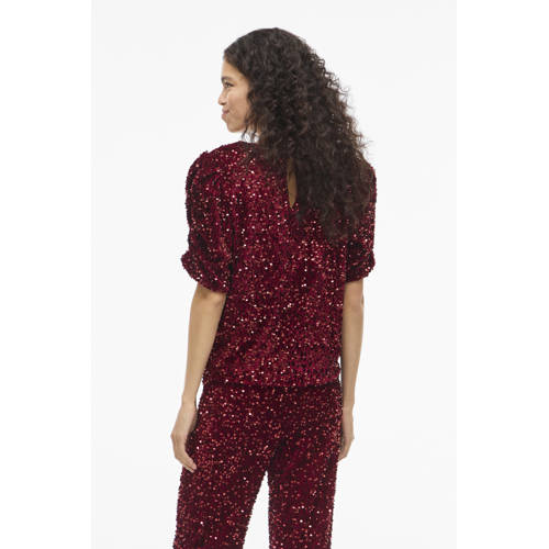 VILA glitter top donkerrood met pailletten afbeelding