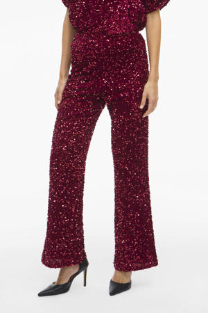 high waist flared broek donkerrood met pailletten