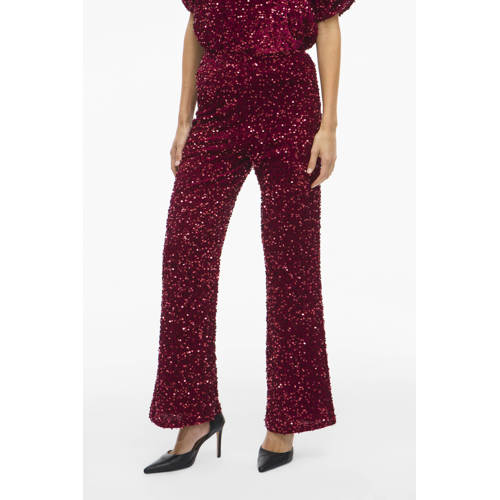 VILA high waist flared broek donkerrood met pailletten afbeelding