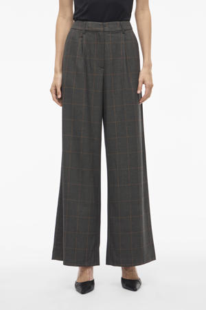 wide leg high waist geruite pantalon