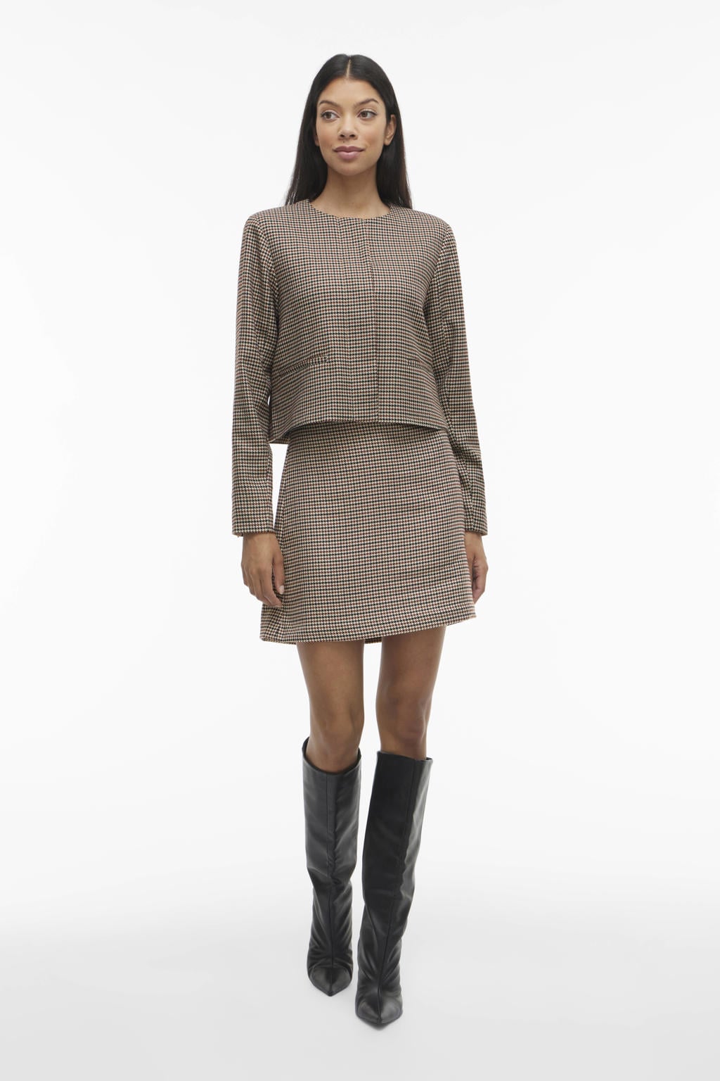 Beige dames VILA geruite mini rok gemaakt van polyester en met ritssluiting