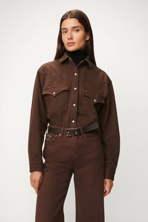 denim blouse donkerbruin
