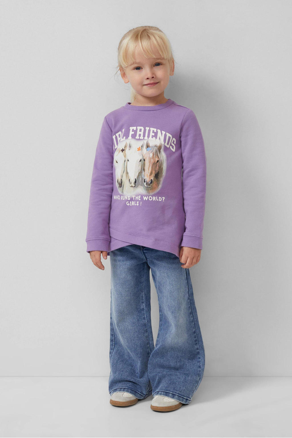 Paarse meisjes s.Oliver longsleeve van stretchkatoen met printopdruk, lange mouwen, ronde hals en overslag detail